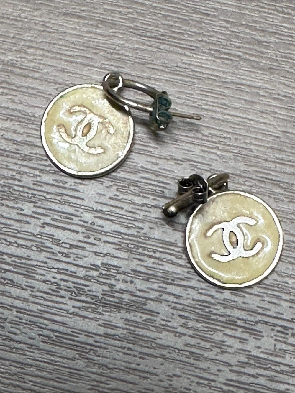 CHANEL Enamel CC Drop Earrings White